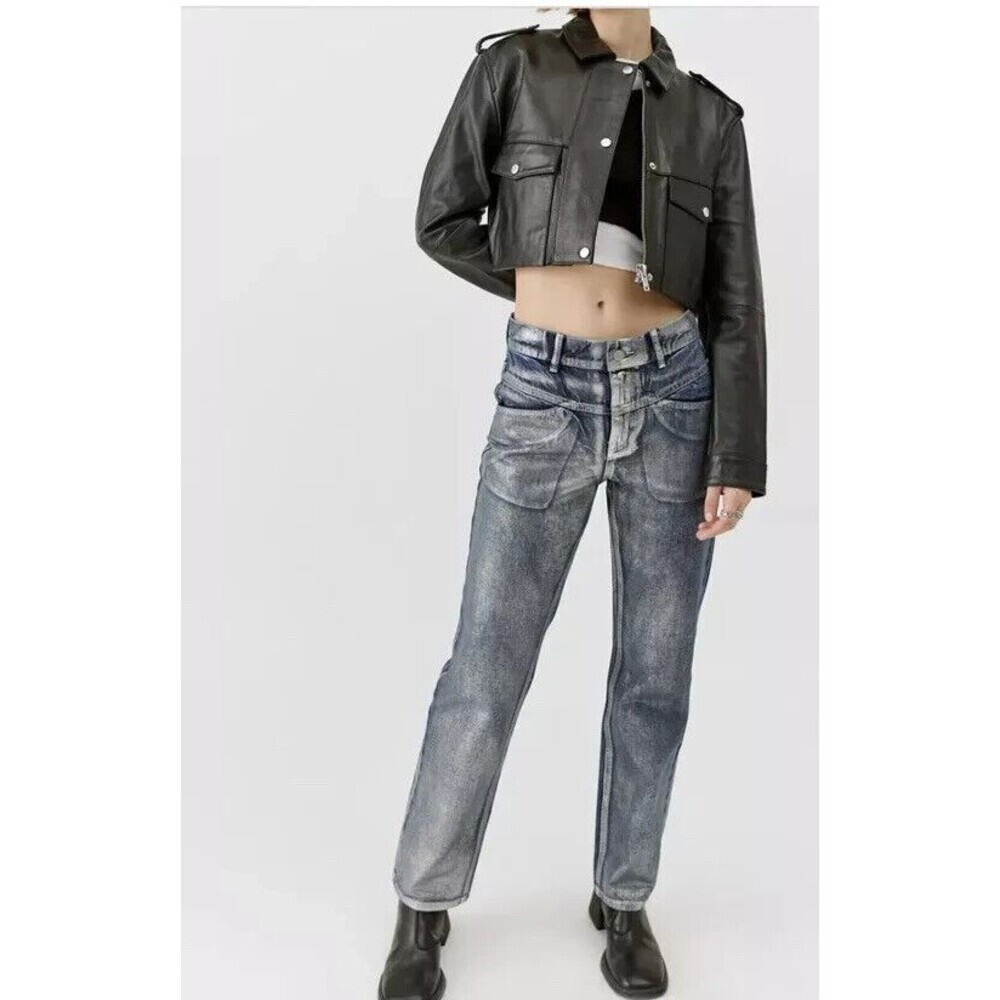 Urban Outfitters BGD High Rise Cowboy Jeans Silver Coated Size 27 Festival Disco